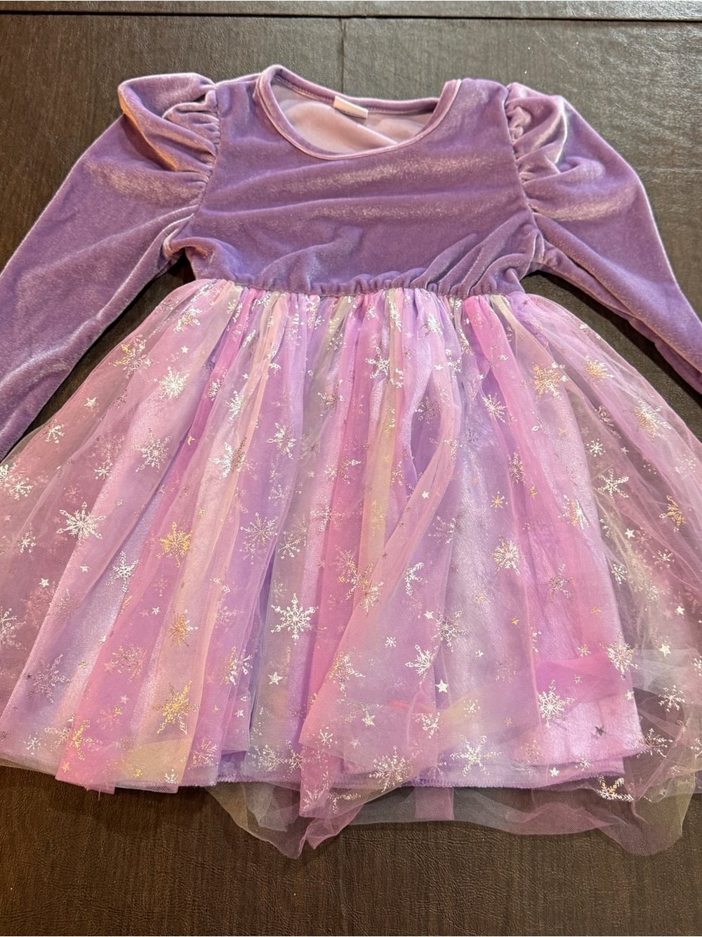 Purple Velvet and Tulle Kids Costume Dress with Tulle Snowflakes. Sz 3-4T